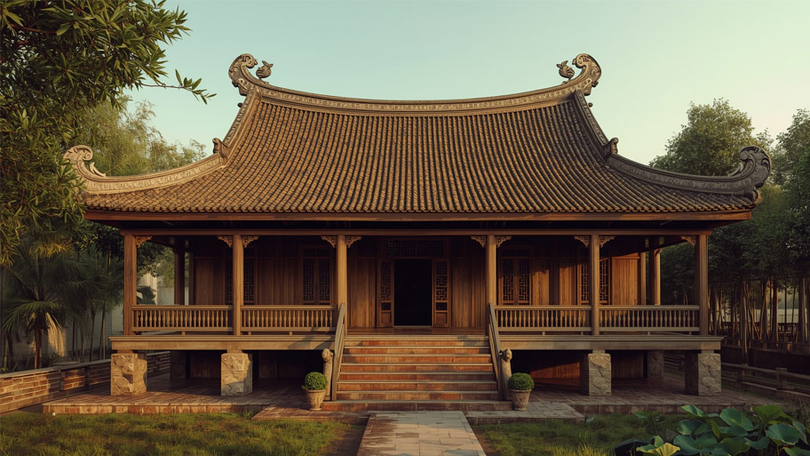 Nhà gỗ 5 gian mái đao đẹp độc đáo