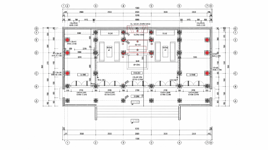 Bản vẽ mặt bằng nhà gỗ 5 gian chi tiết