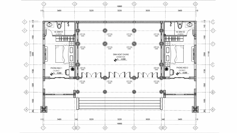 Bản vẽ mặt bằng nhà gỗ 5 gian