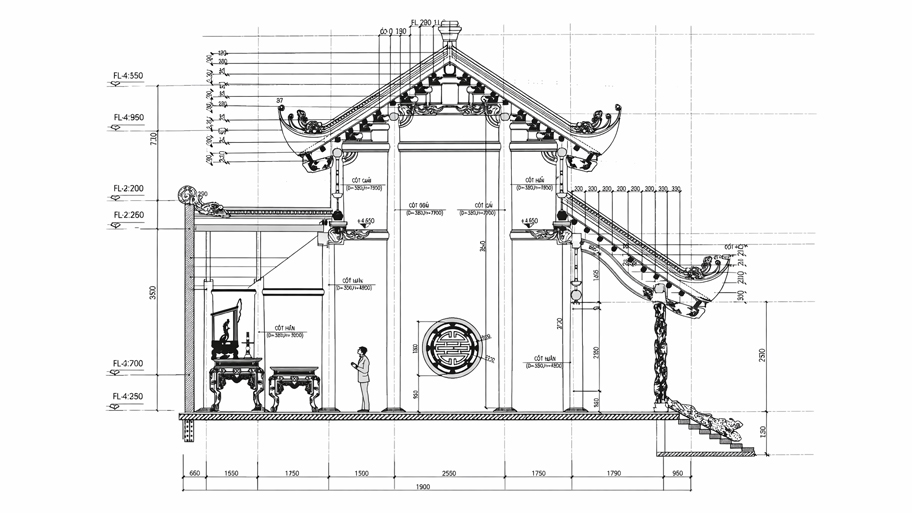 Bản vẽ nhà gỗ 3 gian 2 chái