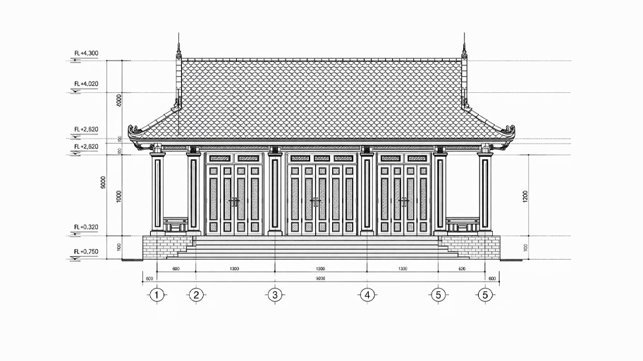 Bản vẽ nhà gỗ 3 gian 2 dĩ