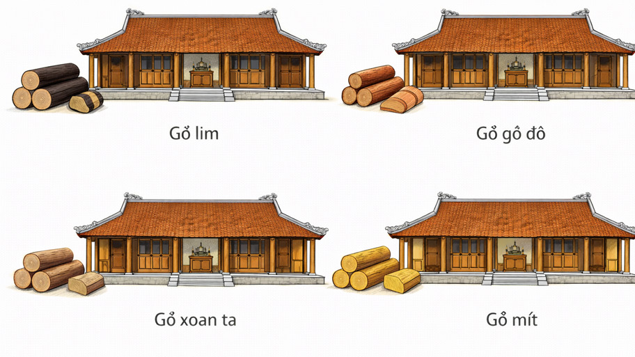 Các loại gỗ thường dùng làm nhà gỗ 3 gian 2 chái