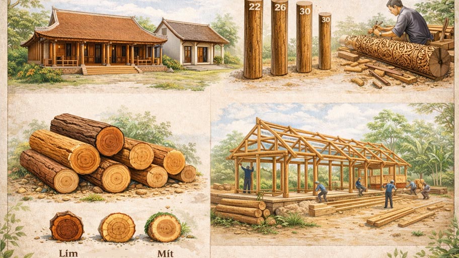 Các yếu tố ảnh hướng đến số khối gỗ nhà gỗ 5 gian
