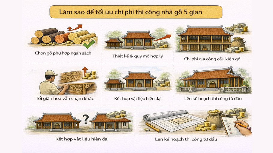 Cách để tối ưu chi phí thi công nhà gỗ 5 gian