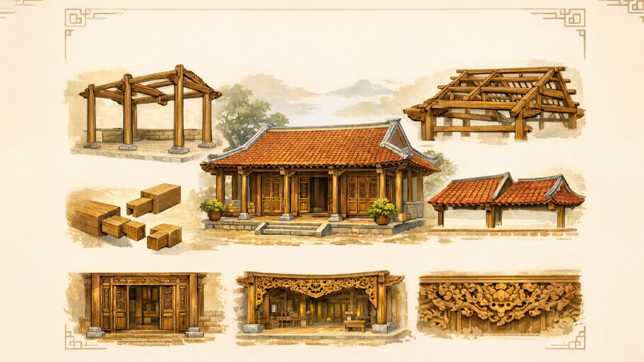 Cấu tạo nhà gỗ 1 gian truyền thống
