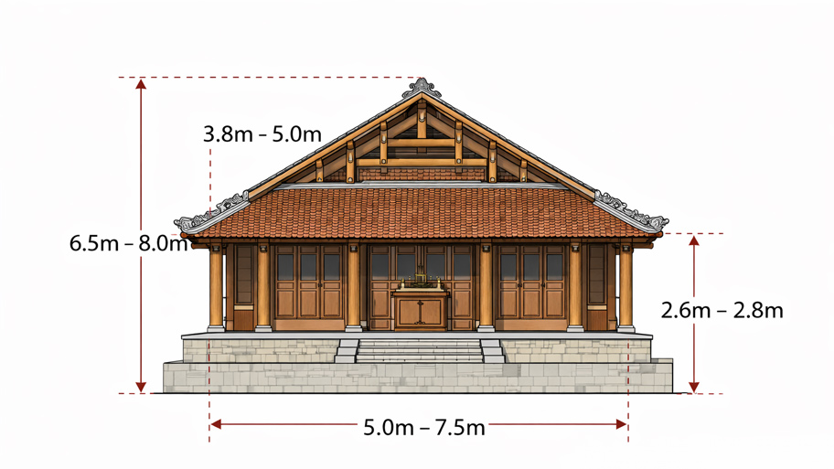 Chiều cao tham khảo của nhà gỗ 3 gian