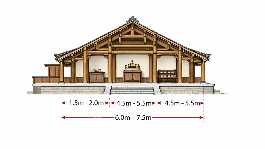 Chiều rộng tham khảo của nhà gỗ 3 gian
