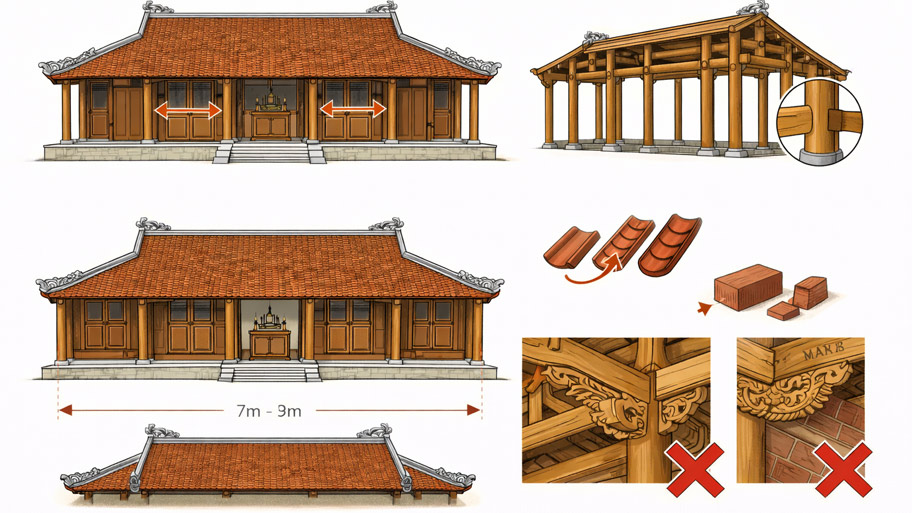 Đặc điểm kiến trúc nhà gỗ 3 gian 2 chái
