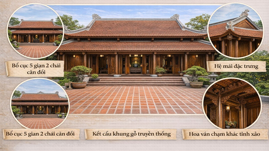 Đặc điểm kiến trúc nhà gỗ 5 gian 2 chái