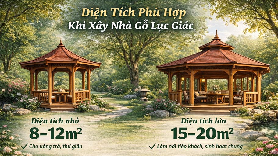 Diện tích phù hợp khi xây nhà gỗ lục giác