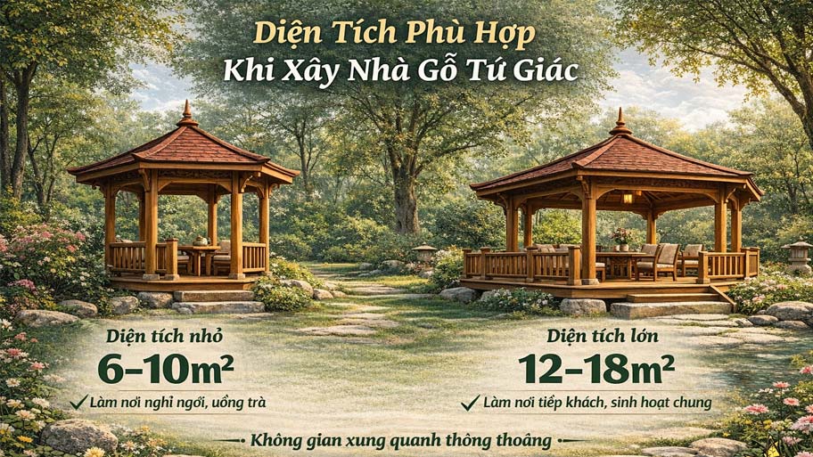 Diện tích phù hợp khi xây nhà gỗ tứ giác