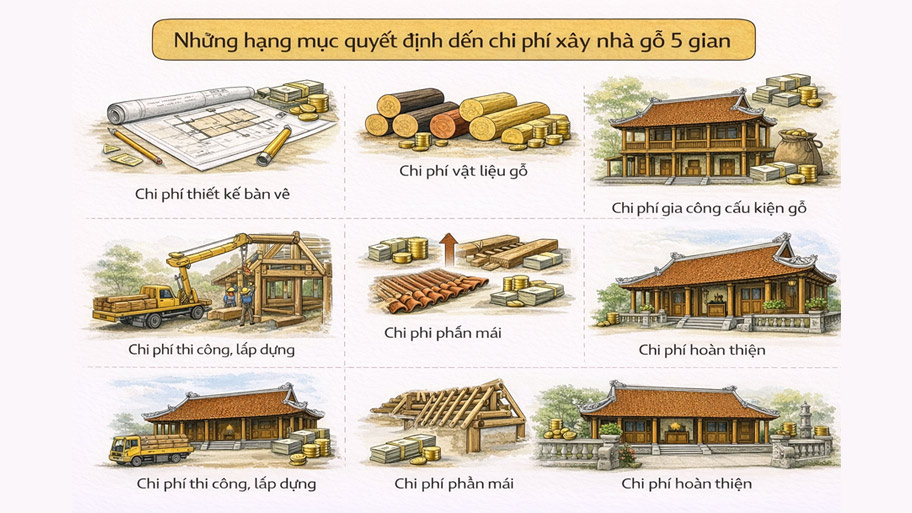 Hạng mục quyết định đến chi phí xây nhà gỗ 5 gian