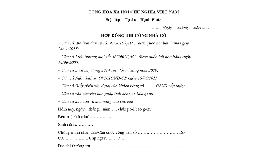 Hợp đồng thi công nhà gỗ là gì