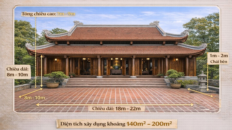 Kích thước nhà gỗ 5 gian 2 chái chuẩn phong thủy