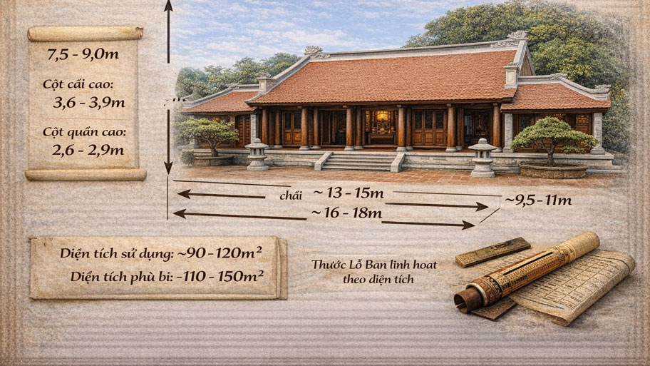 Kích thước nhà gỗ xoan 5 gian