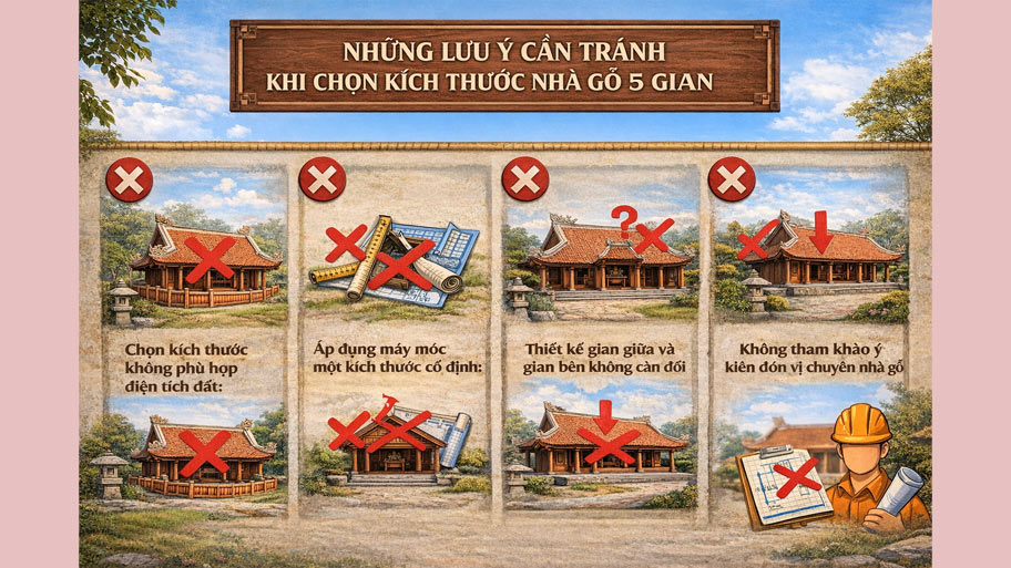 Lưu ý khi chọn kích thước nhà gỗ 5 gian