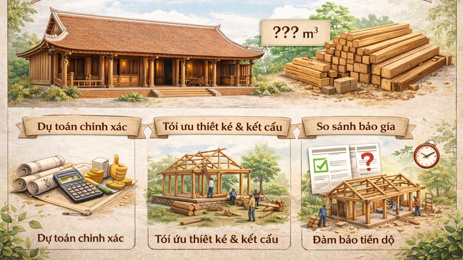 Lý do cần dự đoán số khối gỗ trước khi thi công nhà gỗ 5 gian