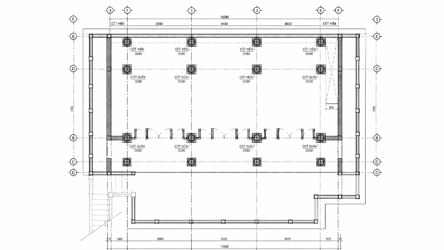 Mặt bằng nhà gỗ 3 gian 2 dĩ