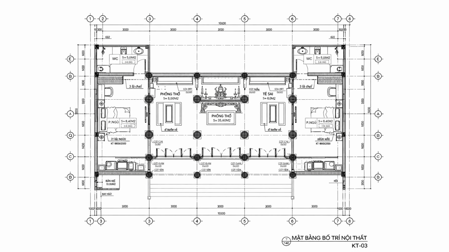 Mặt bền nhà gỗ 3 gian có buồng hai bên
