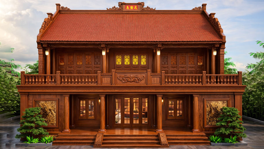 Mẫu nhà gỗ lim 2 tầng