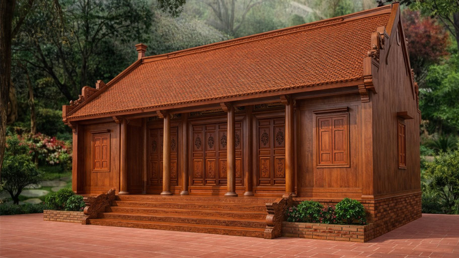 Mẫu nhà gỗ lim có chái