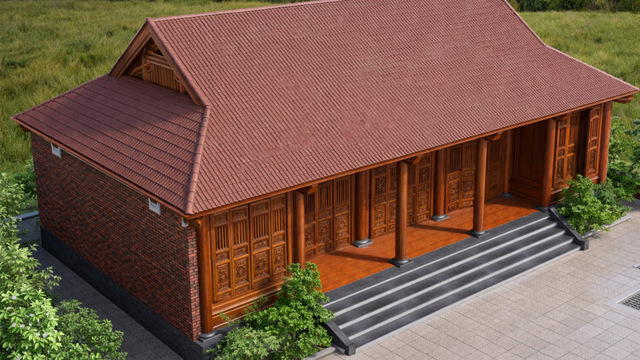 Nhà gỗ 3 gian 2 chái đẹp độc đáo