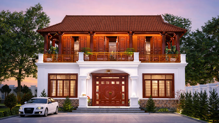 Nhà gỗ 3 gian nằm trên tầng 2
