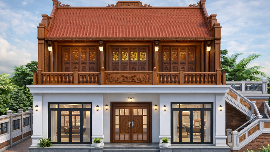 Nhà gỗ 3 gian tầng 2 đẹp mê ly