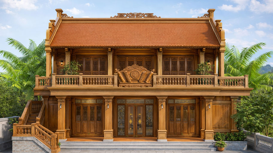 Nhà gỗ 3 gian trên tầng 2 đẹp