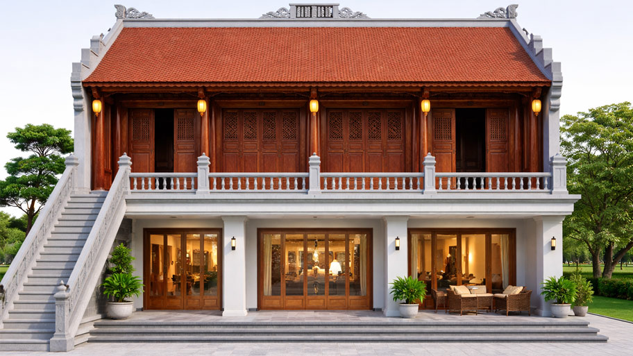 Nhà gỗ 4 gian 2 tầng