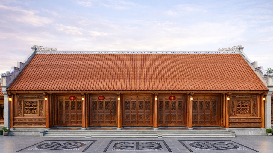 Nhà gỗ 5 gian 2 chái bằng gỗ xoan