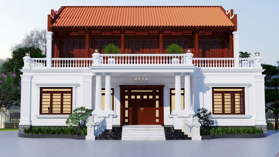 Nhà gỗ 5 gian trên tầng 2 có ban công