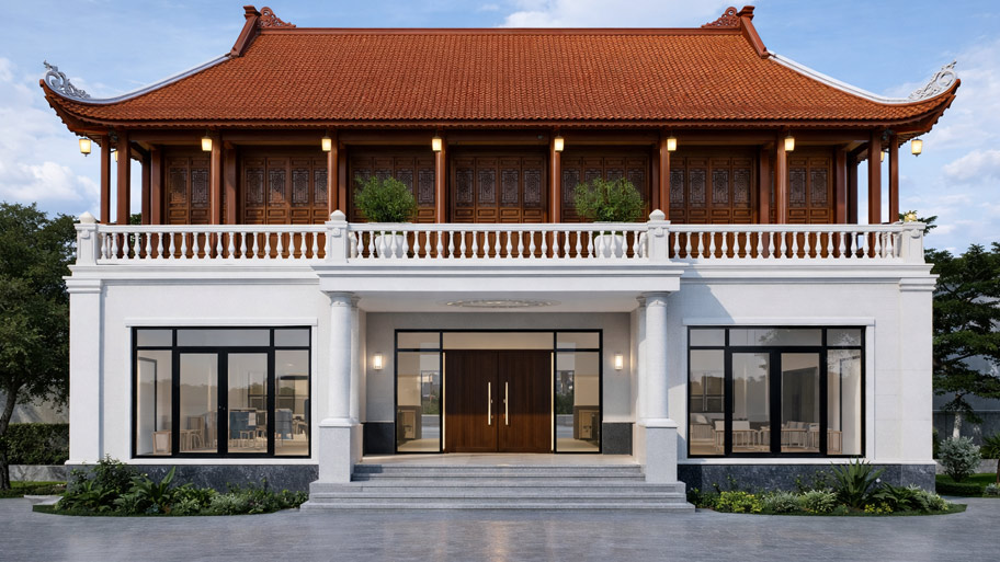 Nhà gỗ 5 gian tầng 2 độc đáo