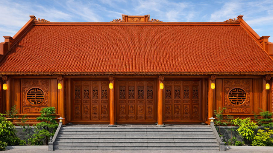Nhà gỗ gõ đỏ 3 gian 2 chái