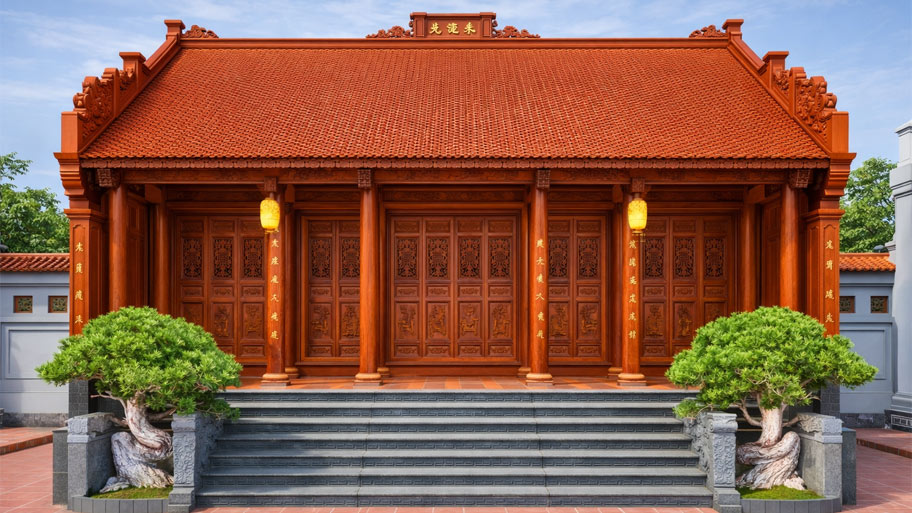 Nhà gỗ gõ đỏ 3 gian đẹp độc đáo