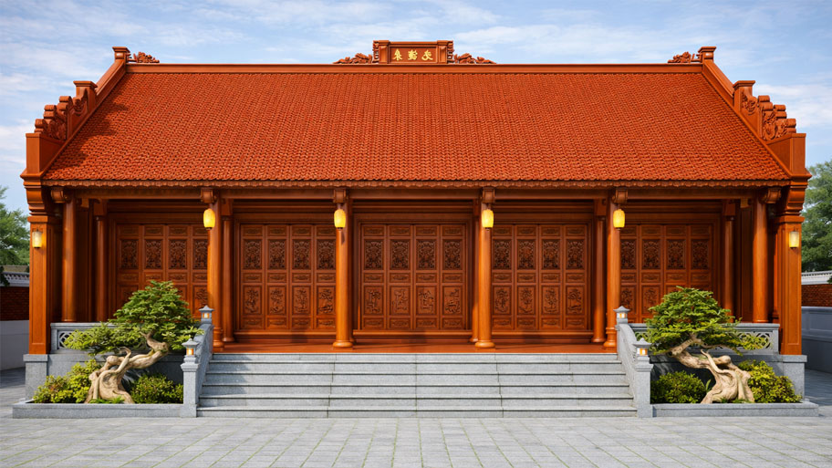 Nhà gỗ gõ đỏ 5 gian chuẩn truyền thống