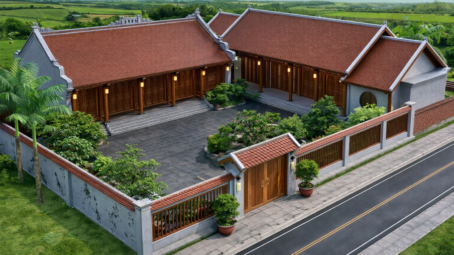 Nhà gỗ gõ đỏ có sân vườn