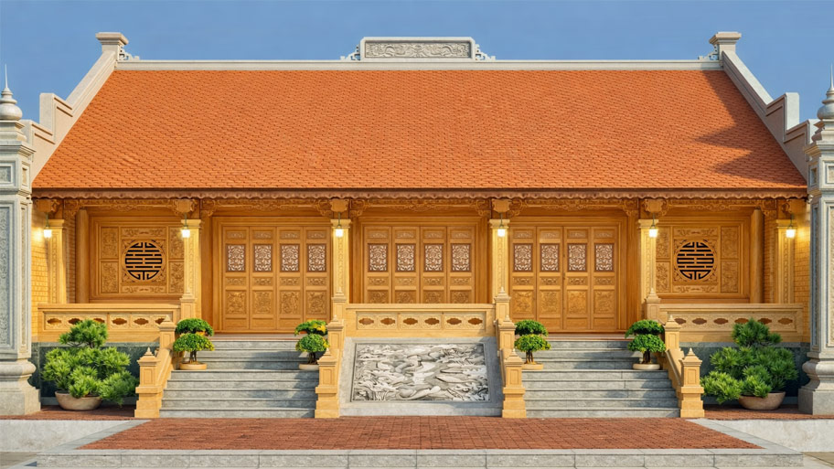 Nhà gỗ thông 3 gian 2 chái