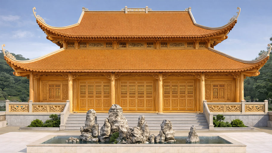 Nhà gỗ thông 5 gian 2 tầng
