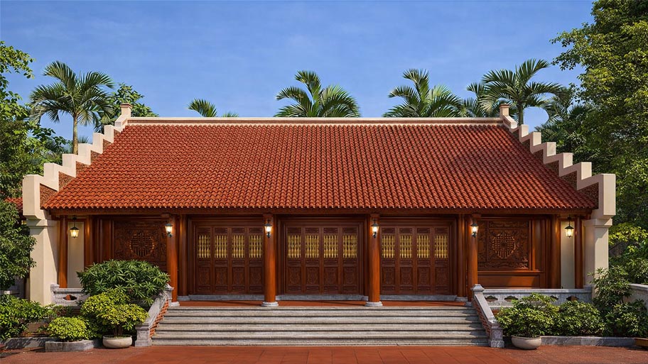 Nhà từ đường bằng gỗ xoan 5 gian