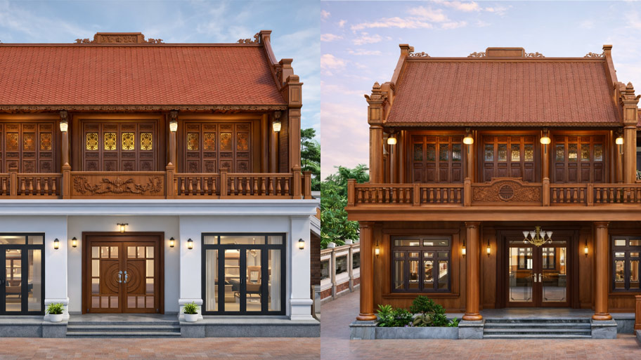 Phân biệt nhà gỗ 3 gian 2 tầng với nhà gỗ 3 gian tầng 2