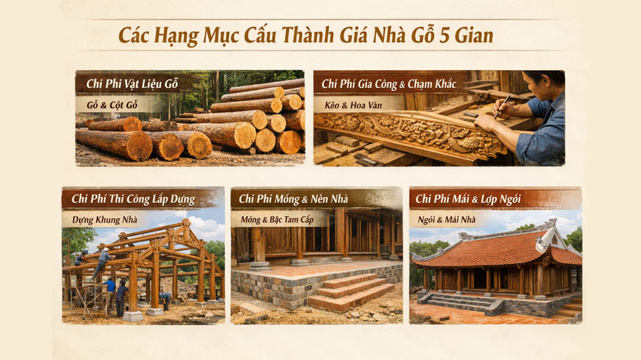 Các hạng mục cấu thành giá nhà gỗ 5 gian