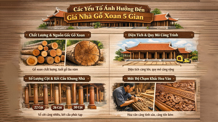 Các yếu tố ảnh hưởng đến giá nhà gỗ xoan 5 gian