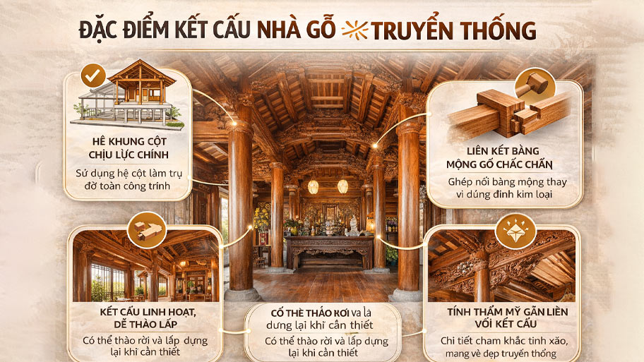Đặc điểm của kết cấu nhà gỗ truyền thống