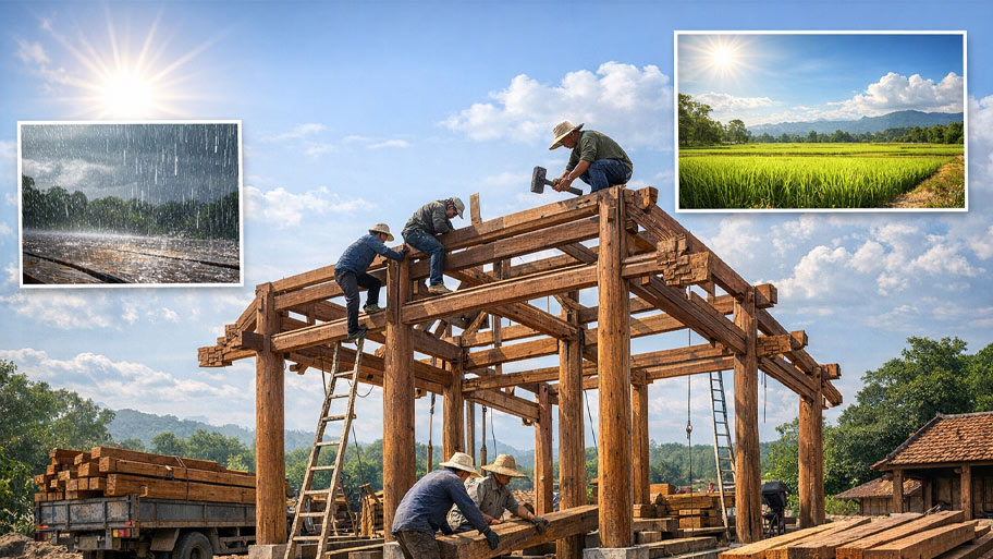 Kinh nghiệm chọn thời điểm thi công nhà gỗ