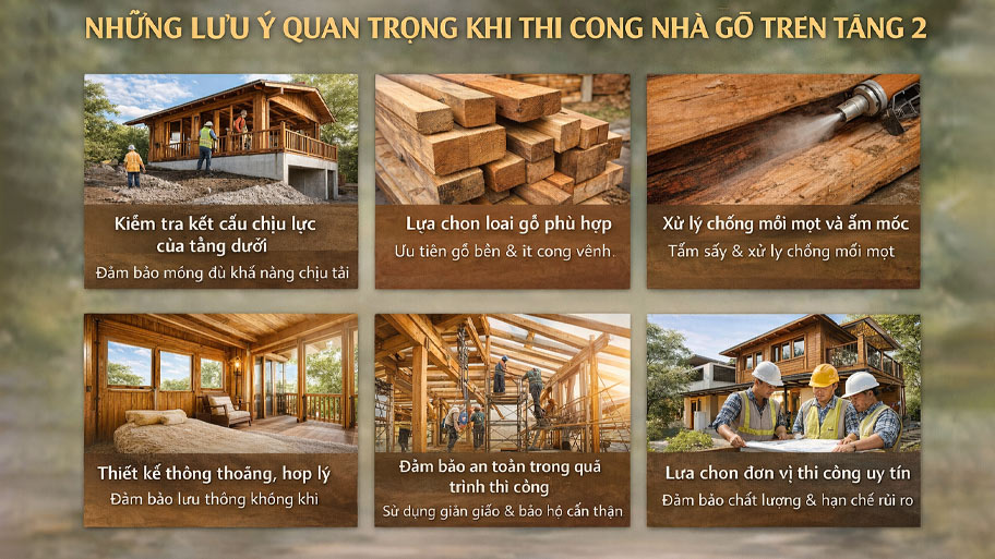 Lưu ý quan trọng khi thi công nhà gỗ trên tầng 2