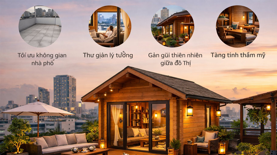 Lý do nhà gỗ trên sân thượng được ưa chuộng