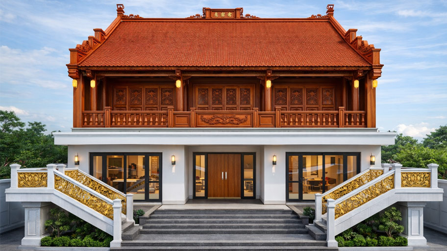 Nhà gỗ 3 gian trên sân thượng