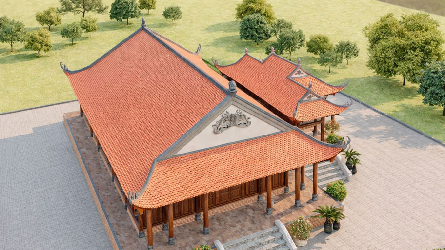 Nhà gỗ 5 gian 4 mái hình lưỡi đao