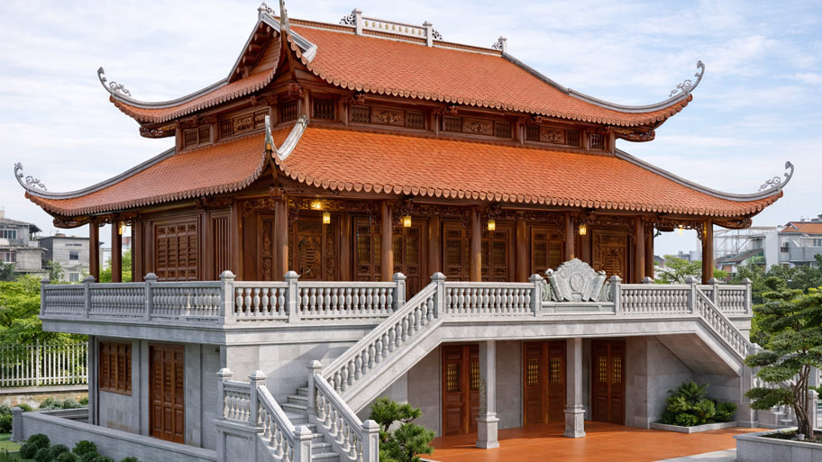 Nhà gỗ mái đao trên sân thượng